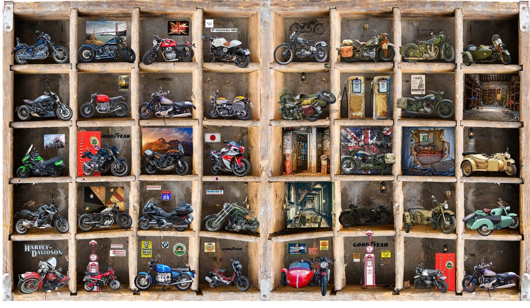Wandbild Fototapete Poster Motorräder Setzkasten Holz WAB120