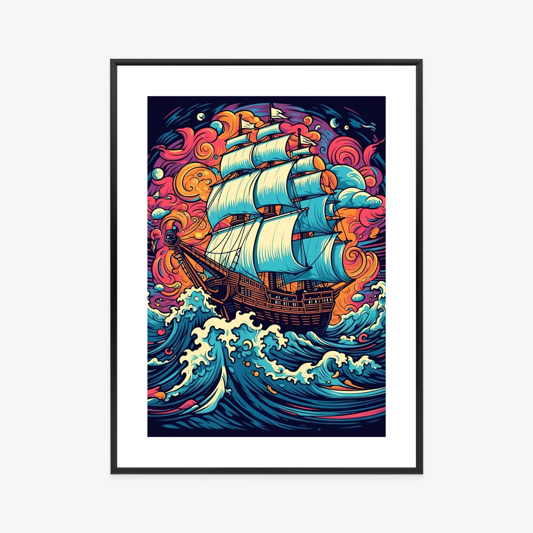 Poster Abstraktes Schiff Auf Stürmischer See