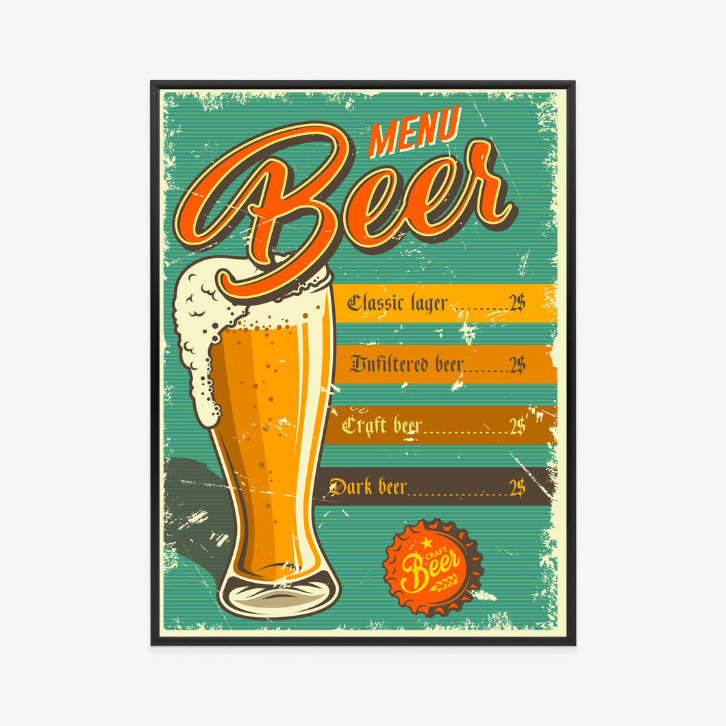 Poster Bierkarte Im Vintage-Stil Rahmen Aluminium Farbe Schwarz