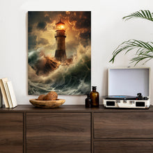 Lade das Bild in den Galerie-Viewer, Poster Ein Leuchtturm Während Eines Sturms Rahmen Holz Mit Passepartout Farbe Natürlich
