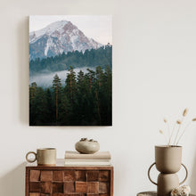 Lade das Bild in den Galerie-Viewer, Poster Berggrüner Wald Im Nebel Rahmen Aluminium Farbe Schwarz
