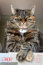 Lade das Bild in den Galerie-Viewer, Wanduhr Kater Katze Gefahr - 3 Zeigersätzen + Wunschtext