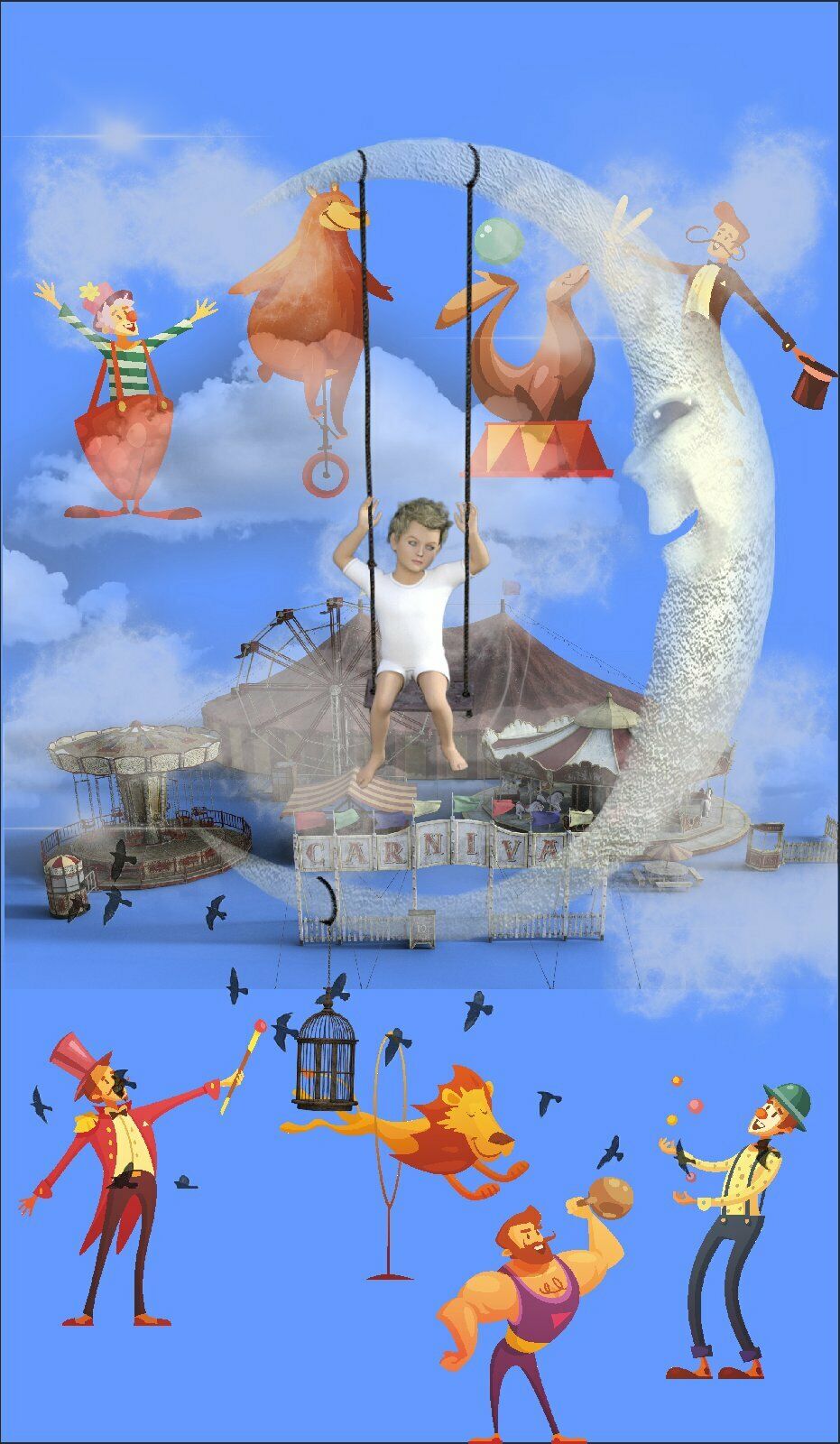 Türtapete Cirkus Türposter 200x100cm   selbstklebend Fest Kinder Tiere Traum