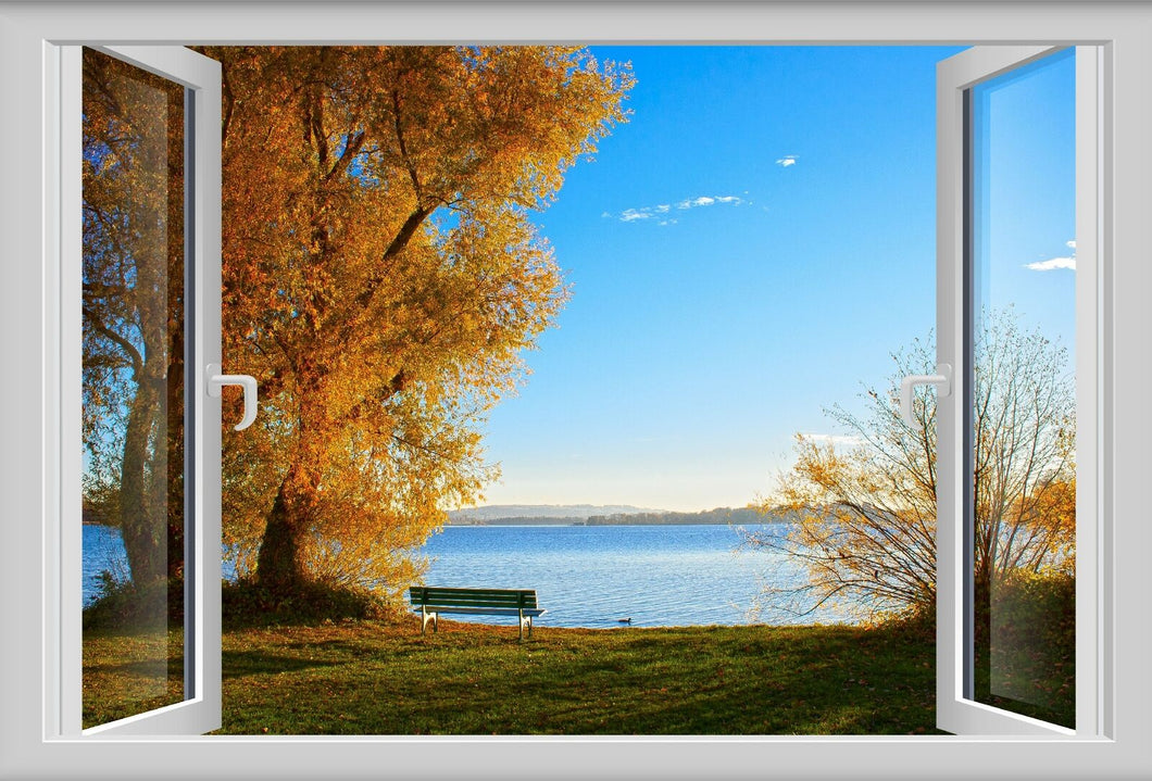 Wandbild Chiemsee Fototapete Poster Fenster Blick Landschaft Herbst Urlaub FE124