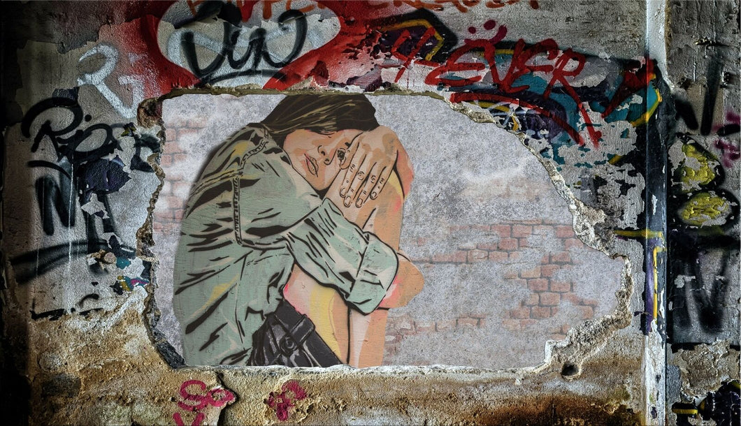 Wandbild  Lost Places Fototapete Poster Graffiti Mauer Girl Street Frau WA325