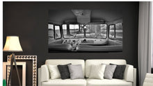 Lade das Bild in den Galerie-Viewer, Wandbild Fototapete Poster VW T1 Innenansicht schwarz weiss wab114
