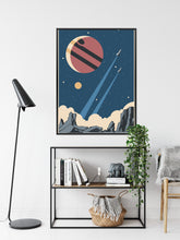 Lade das Bild in den Galerie-Viewer, Poster Raketen Planeten Und Sterne Im Retro-Stil Rahmen Aluminium Farbe Schwarz
