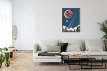 Lade das Bild in den Galerie-Viewer, Poster Raketen Planeten Und Sterne Im Retro-Stil Rahmen Aluminium Farbe Schwarz
