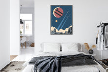 Lade das Bild in den Galerie-Viewer, Poster Raketen Planeten Und Sterne Im Retro-Stil Rahmen Aluminium Farbe Schwarz
