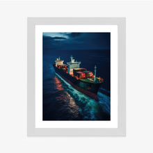 Lade das Bild in den Galerie-Viewer, Poster Frachtschiff Im Meerwasser In Der Nacht Rahmen Holz Mit Passepartout Farbe Natürlich
