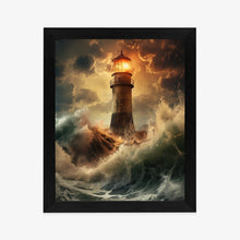 Lade das Bild in den Galerie-Viewer, Poster Ein Leuchtturm Während Eines Sturms Rahmen Holz Mit Passepartout Farbe Natürlich
