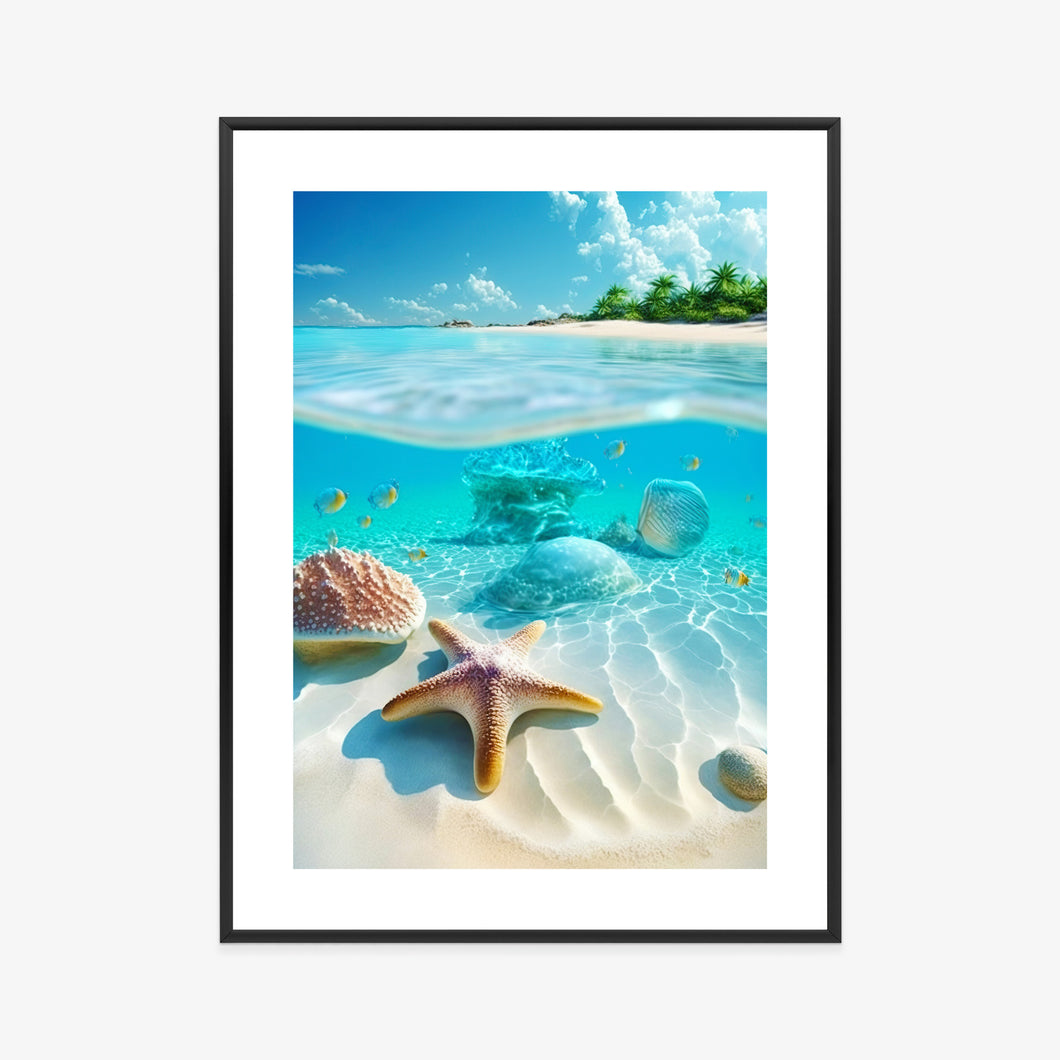 Poster Seesternschalen Und Fische Im Kristallklaren Meer Rahmen Holz Mit Passepartout Farbe Natürlich