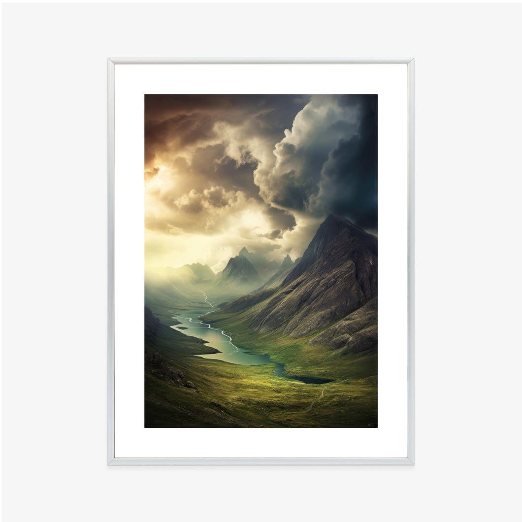 Poster Gewitterwolken Über Der Berglandschaft Rahmen Hölzern Farbe Schwarz