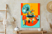 Lade das Bild in den Galerie-Viewer, Poster Party Im Retro-Stil - Mehrfarbige Pop-Art-Collage Rahmen Holz Mit Passepartout Farbe Natürlich
