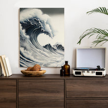 Lade das Bild in den Galerie-Viewer, Poster Meereslandschaft Mit Welle Rahmen Holz Mit Passepartout Farbe Natürlich

