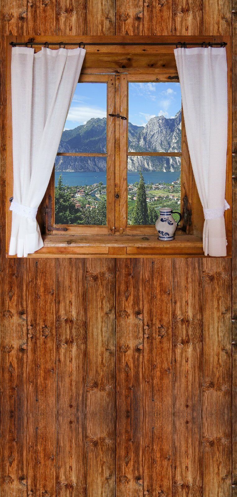Türposter Gardasee Fenster Holz Gardine Türtapete selbstklebend 9055