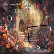 Wanduhr Schloss-Blumen-Garten ai-generiert + dein Wunschtext - Quarzuhr UH138