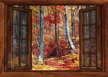 Lade das Bild in den Galerie-Viewer, Wandbild Herbst Fototapete Poster Fensterblick Blätter bunt Stimmung FE168LI
