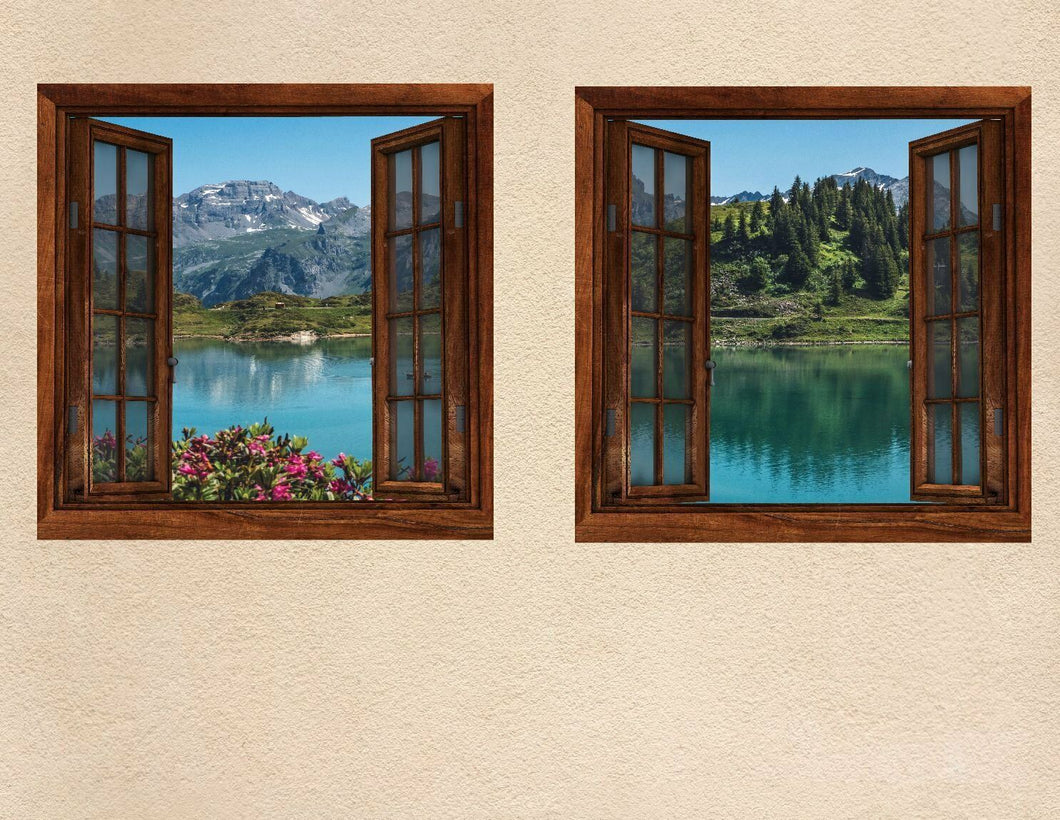 Wandbild Fototapete 2x Fensterblick Alpen Trübsee Schweiz FE5007