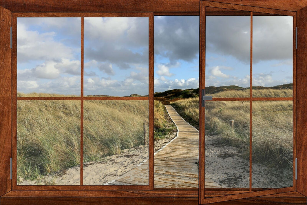 Wandbild Nordsee Fototapete Fenster Blick Langeogg Landschaft Dünne FE101LI