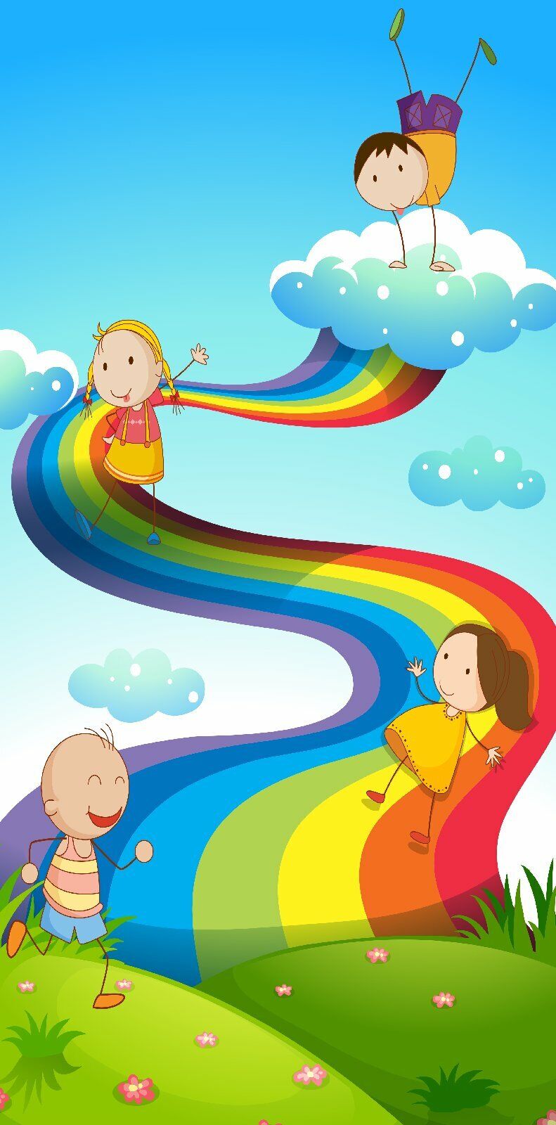 Türtapete Regenbogen Türposter   selbstklebend Rutsche Kinder Spielen Wolke
