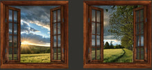 Lade das Bild in den Galerie-Viewer, Wandbild Fototapete 2x Fensterblick Sonne Wiese Gras Wolken FE5008
