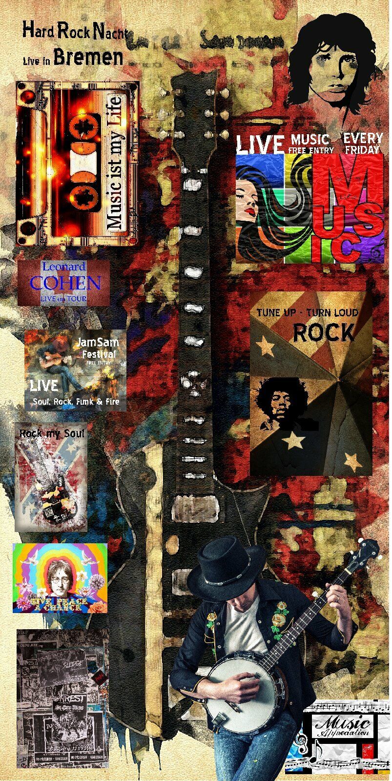 Türtapete Rock and Roll Türposter   selbstklebend Musik Plakat  1013