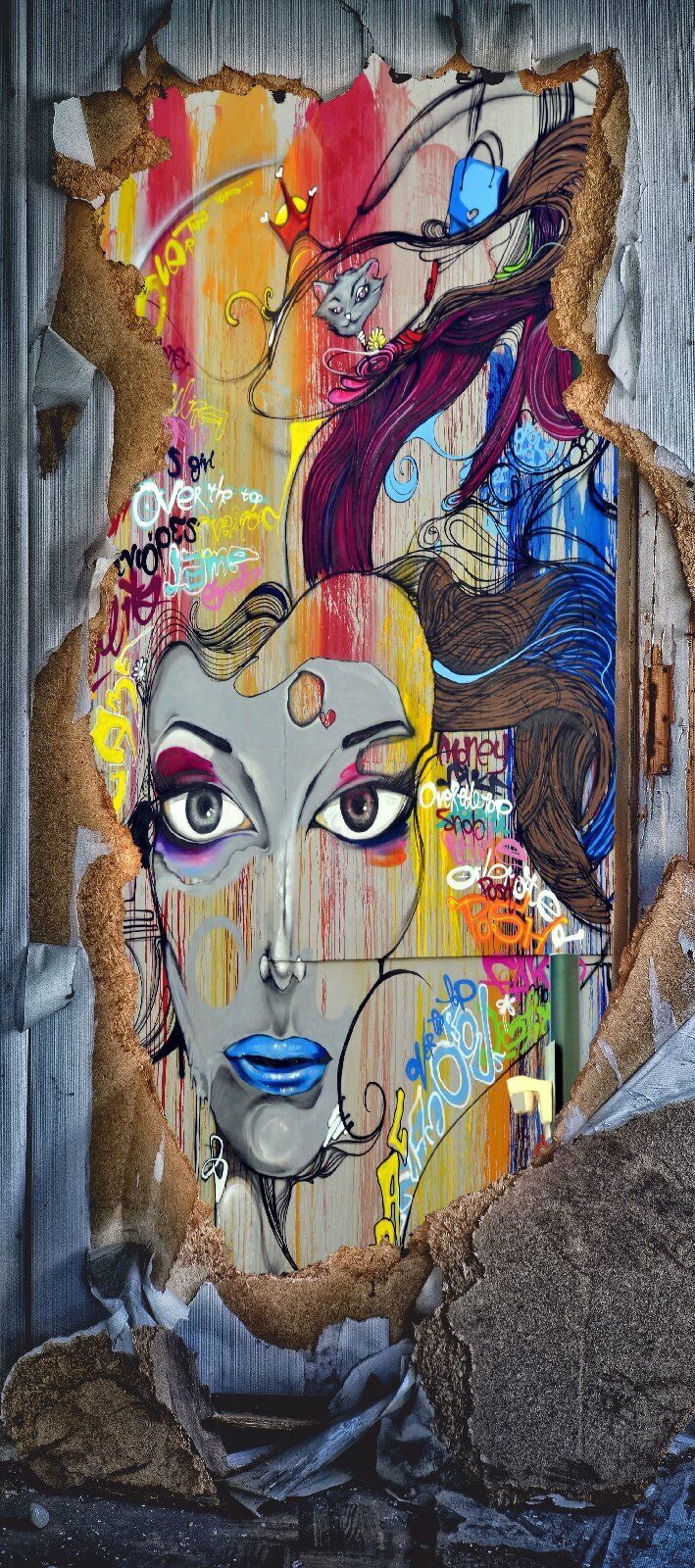 Türposter Graffiti Dame Frau Abstrakt selbstklebend  200x90cm 9007
