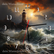 Wanduhr leuchtturm-sturm-blitz + dein Wunschtext - Quarzuhr UH134