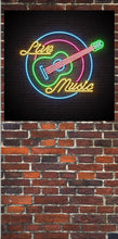 Lade das Bild in den Galerie-Viewer, Türtapete Live Music Türposter   selbstklebend Neon Licht Mauer Ziegel Bar
