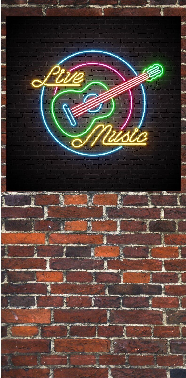 Türtapete Live Music Türposter   selbstklebend Neon Licht Mauer Ziegel Bar