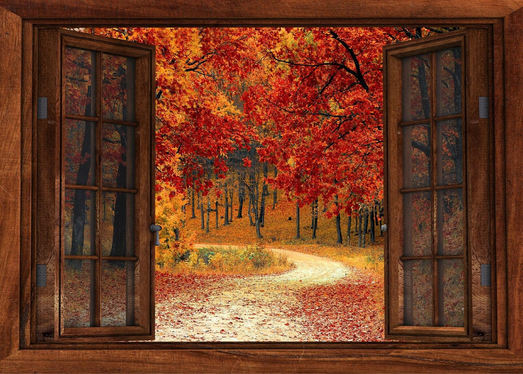 Wandbild Herbst Fototapete Poster Fensterblick Blätter bunt Stimmung FE167LI