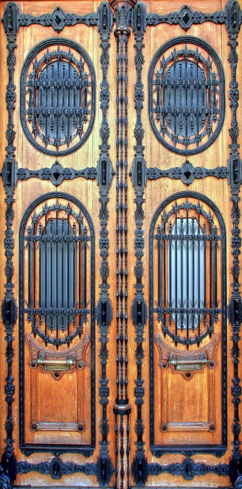 Türtapete Tor Türposter   selbstklebend Holz Eisen Verzierung Glas Eingang