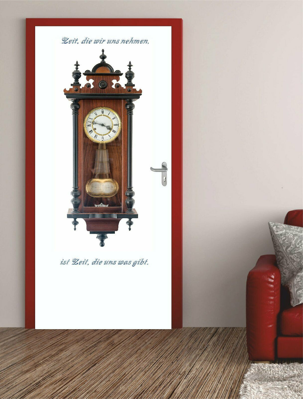 Türposter 200x100cm Wanduhr  Türtapete Türbild Antik Holz Zeit  Leben Gedanken  710tp- 100x200cm