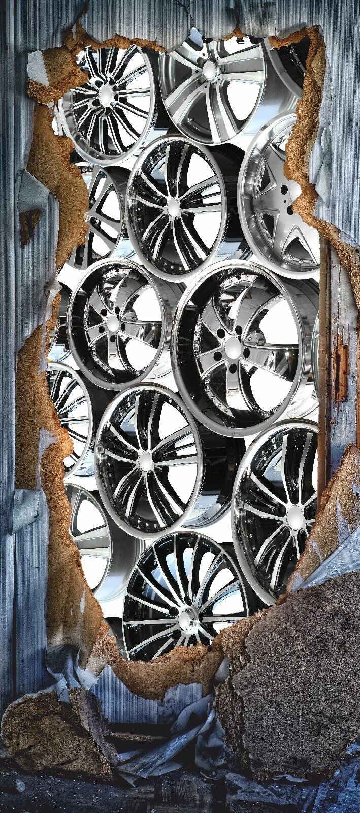 Türtapete Felgen Türposter   selbstklebend Tapete Alu Auto Reifen Werbung 1220tp