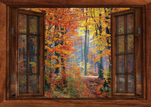 Lade das Bild in den Galerie-Viewer, Wandbild Herbst Fototapete Poster Fensterblick Blätter bunt Stimmung FE169LI
