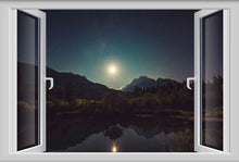 Lade das Bild in den Galerie-Viewer, Wandbild Mond Fototapete Poster Fenster Blick Sterne Mond See Berge FE141LI
