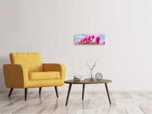 Lade das Bild in den Galerie-Viewer, Leinwandbild Panorama Tulpenfeld in rosa
