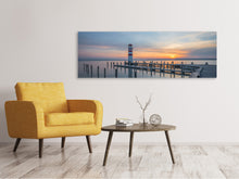 Lade das Bild in den Galerie-Viewer, Leinwandbild Panorama Leuchtturm im Sonnenuntergang
