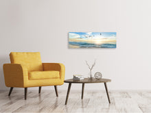 Lade das Bild in den Galerie-Viewer, Leinwandbild Panorama Die Möwen und das Meer bei Sonnenaufgang
