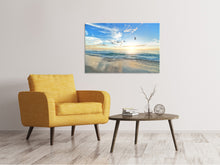 Lade das Bild in den Galerie-Viewer, Leinwandbild Die Möwen und das Meer bei Sonnenaufgang
