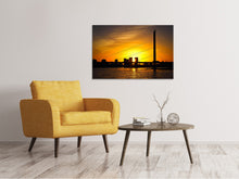Lade das Bild in den Galerie-Viewer, Leinwandbild Skyline Düsseldorf bei Sonnenuntergang
