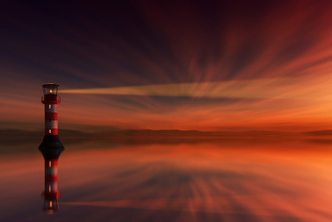 Fototapete Roter Himmel am Leuchtturm