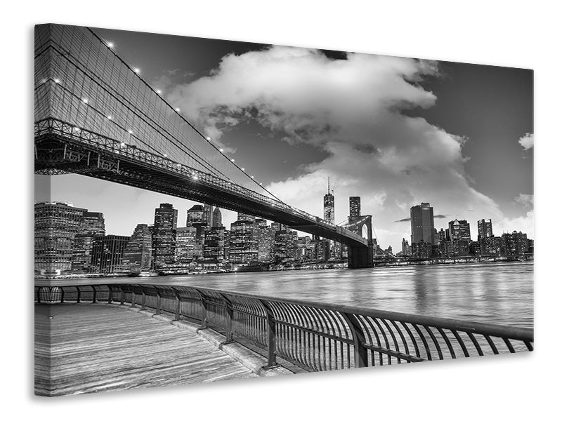 Leinwandbild Skyline Schwarzweissfotografie Brooklyn Bridge NY