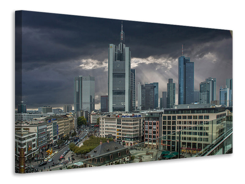 Leinwandbild Frankfurt in der Abend Dämmerung