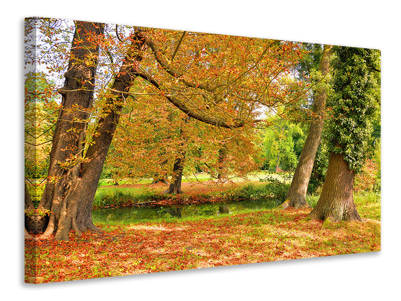Leinwandbild Mitten unter Herbstbäumen
