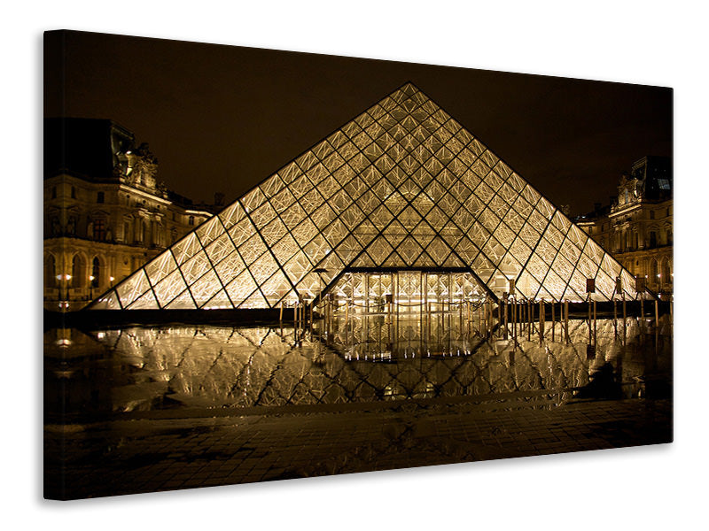 Leinwandbild Nachts am Louvre