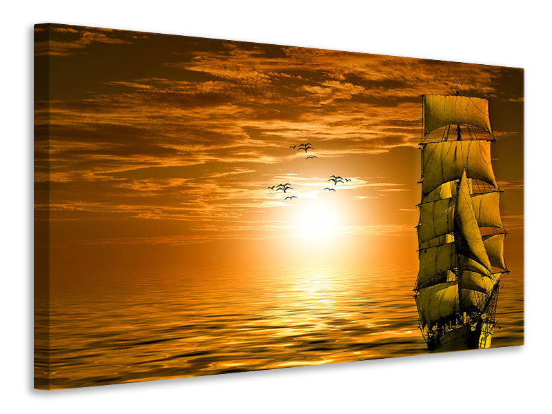Leinwandbild Segelschiff im Sonnenuntergang