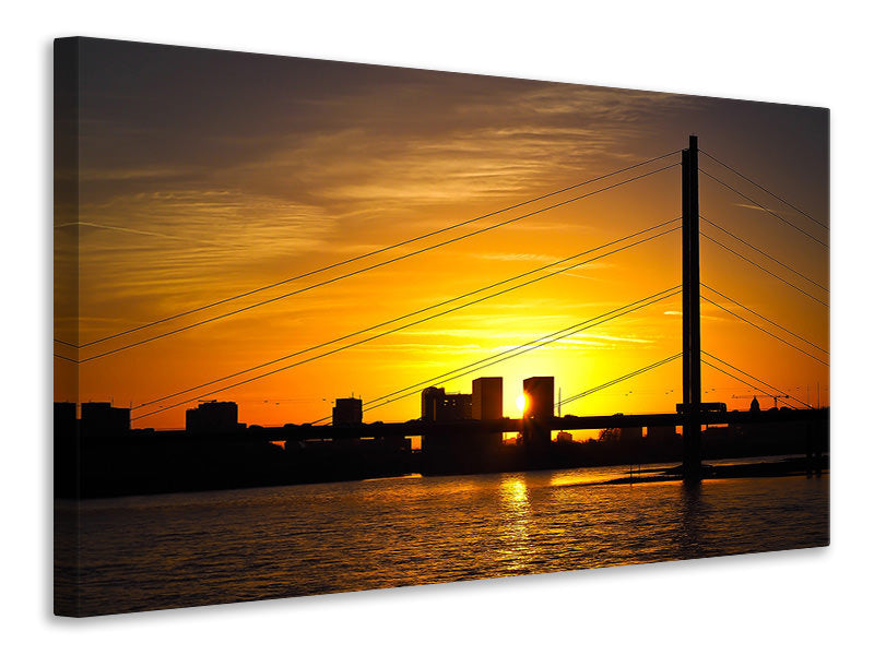 Leinwandbild Skyline Düsseldorf bei Sonnenuntergang