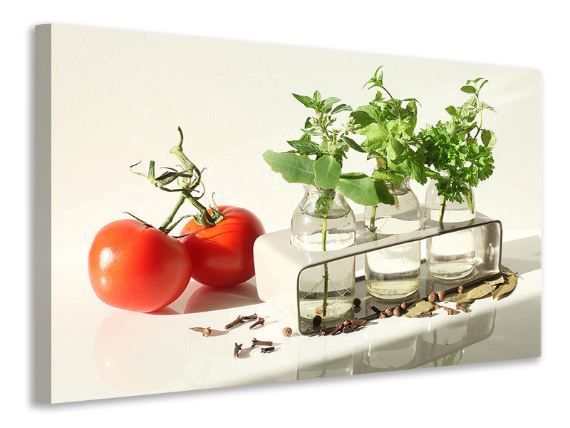 Leinwandbild Tomaten und Kräuter